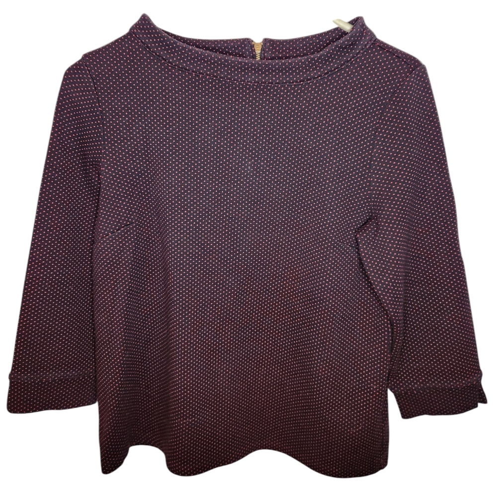 Talbots Black Red Polka Dot Zipper Accent Stretch Knit Top Size M - Picture 1 of 3
